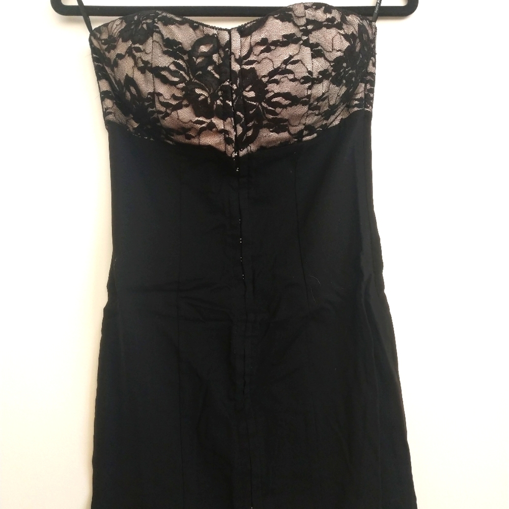 Black Strapless Dress with Lace Detail